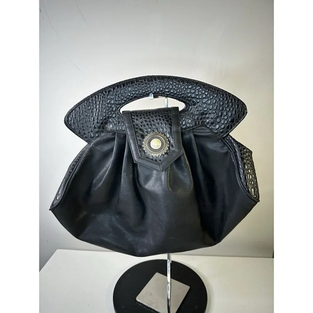 EURO Lambskin Black 70s 80s Vintage Diamond Handbag Shoulder Bag Vintage